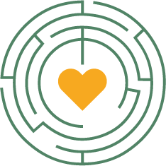 Icon eines Labyrinths mit Herz in der Mitte