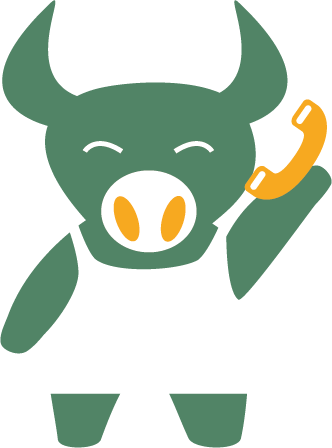 Icon eines freundlichen Stiers mit Telefon in der Hand